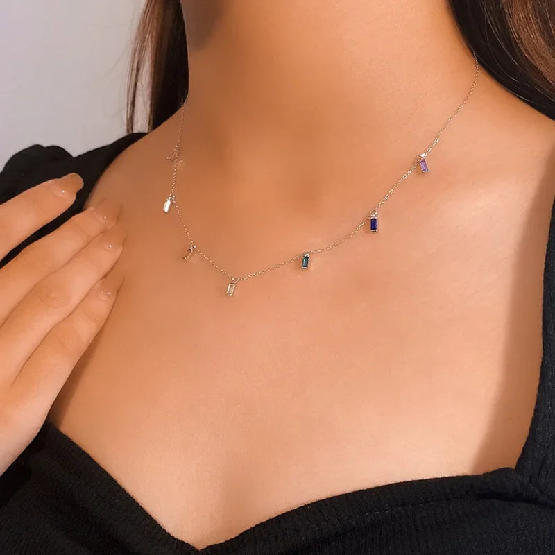 TrustDavis Real 925 Sterling Silver Sweet INS Tassel Colour CZ Stone Necklace For Women Wedding Party Fine S925 Jewelry DA1730