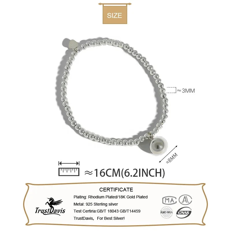 TrustDavis Fashion 100% 925 Sterling Silver Minimalist 3mm Beads Chain 8mm Balls Bracelets For Women Wedding Jewelry Gift DS2274