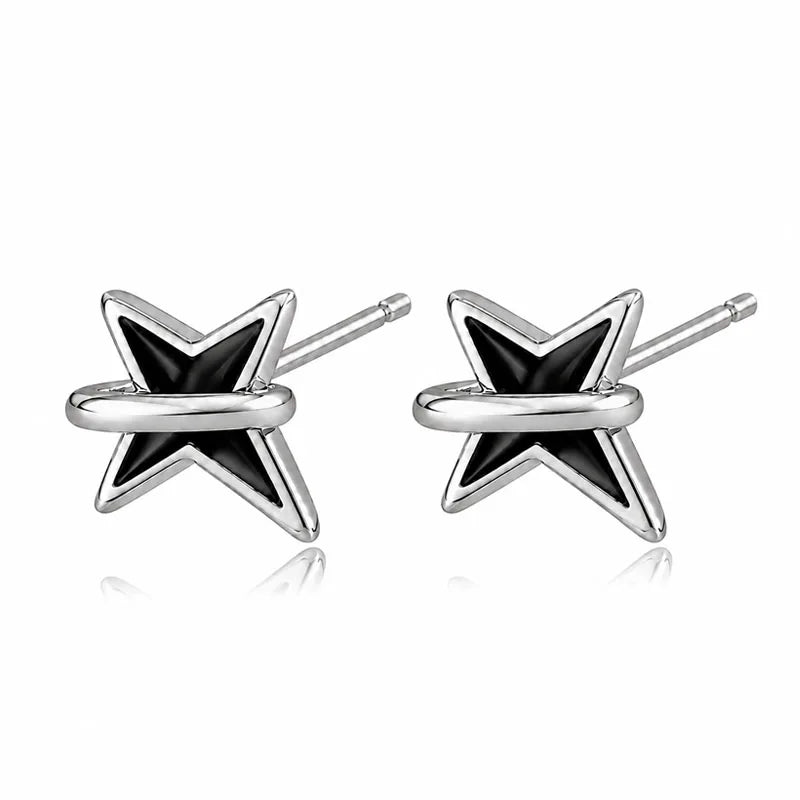 Fashion and Minimalist Black Four-pointed Star Stud Earrings DS4936