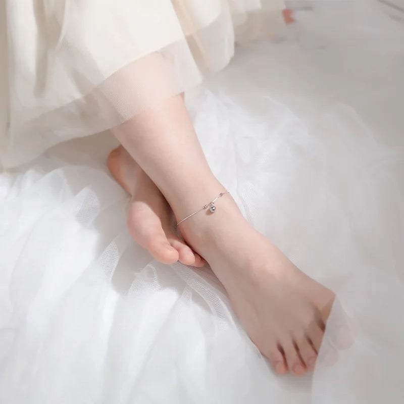 TrustDavis Real 925 Sterling Silver Fashion Chinese Charm Wish Bell Anklets For Women Girls Birthday Gift 925 Jewelry DS1483