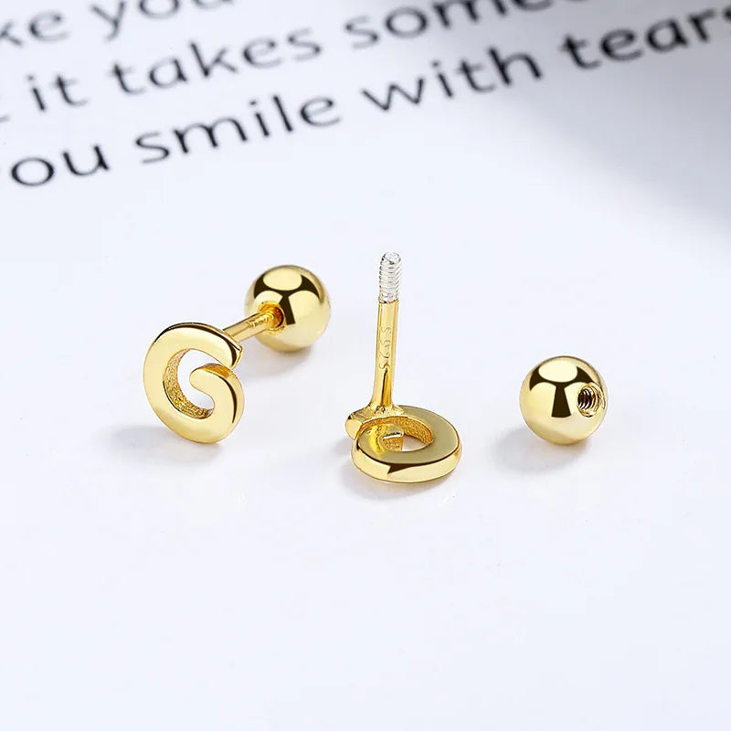 TrustDavis Real 925 Sterling Silver 26 Letter Screw Beads Stud Earring For Women Children Baby Minimalist Fine Jewelry DA2867