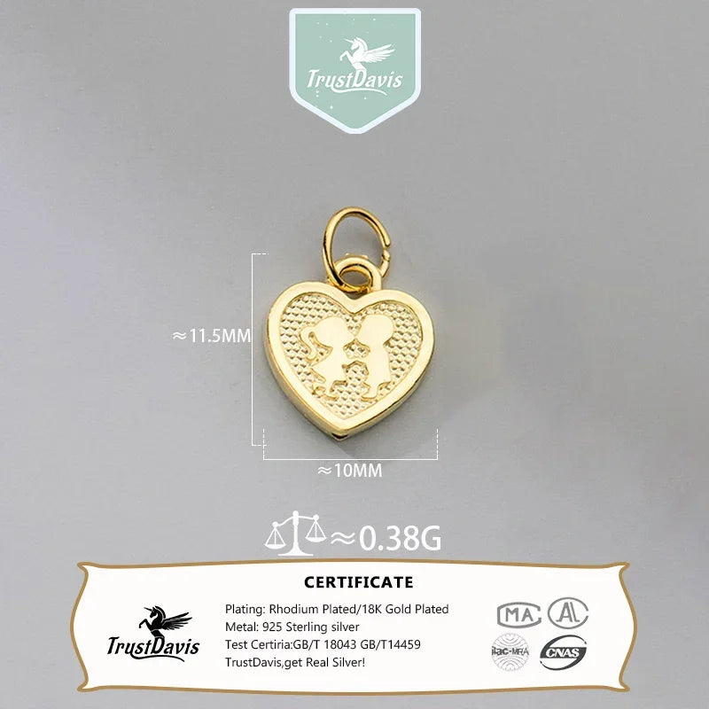 TrustDavis Real 925 Sterling Silver Love Bracelet Necklace Pendant Bowknot Handmade DIY Jewelry Accessories Party DZ1223