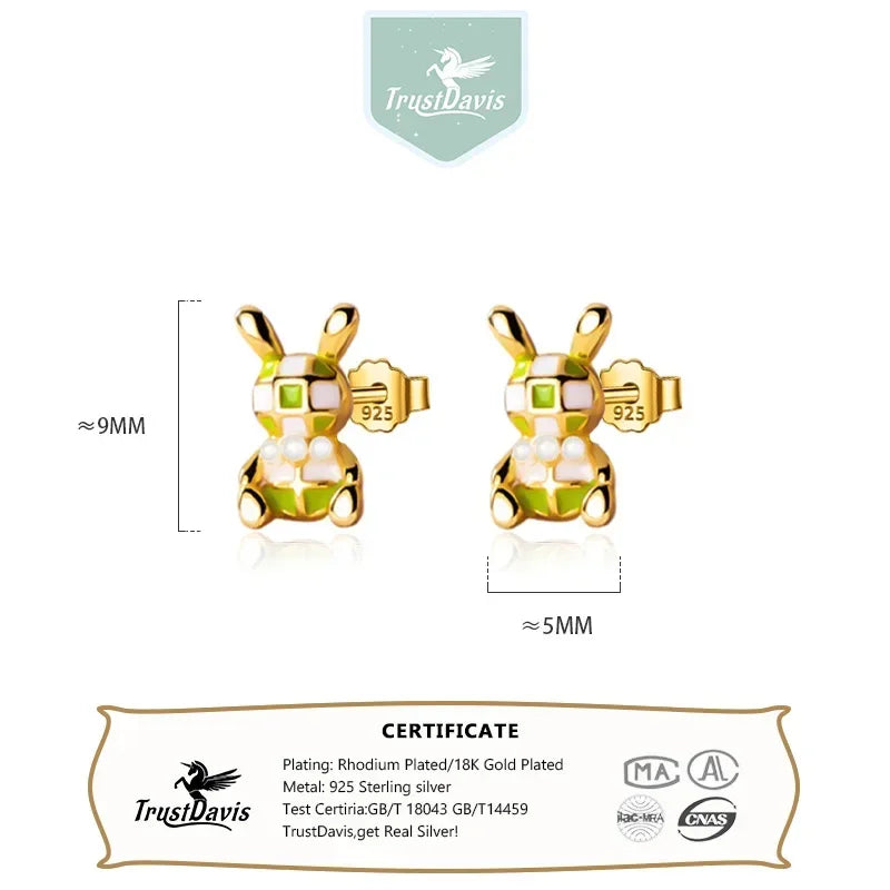TrustDavis New 925 Sterling Silver Sweet Cute Rabbit Stud Earrings for Women Silver 925 Earrings Jewelry Gift DA3230