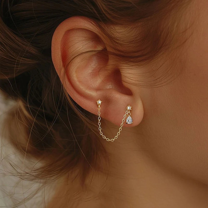 TrustDavis 925 Sterling Silver Women's Fashion Simple Single Tassel Long Chain Earrings for Women Girls Jewelry Gift DS4448