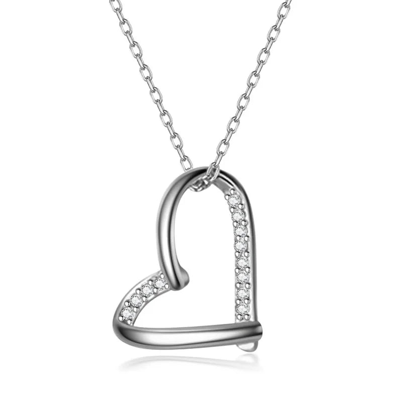 Real 925 Sterling Silver Romantic Heart Shiny  Pendant Clavicle Necklace DS1098
