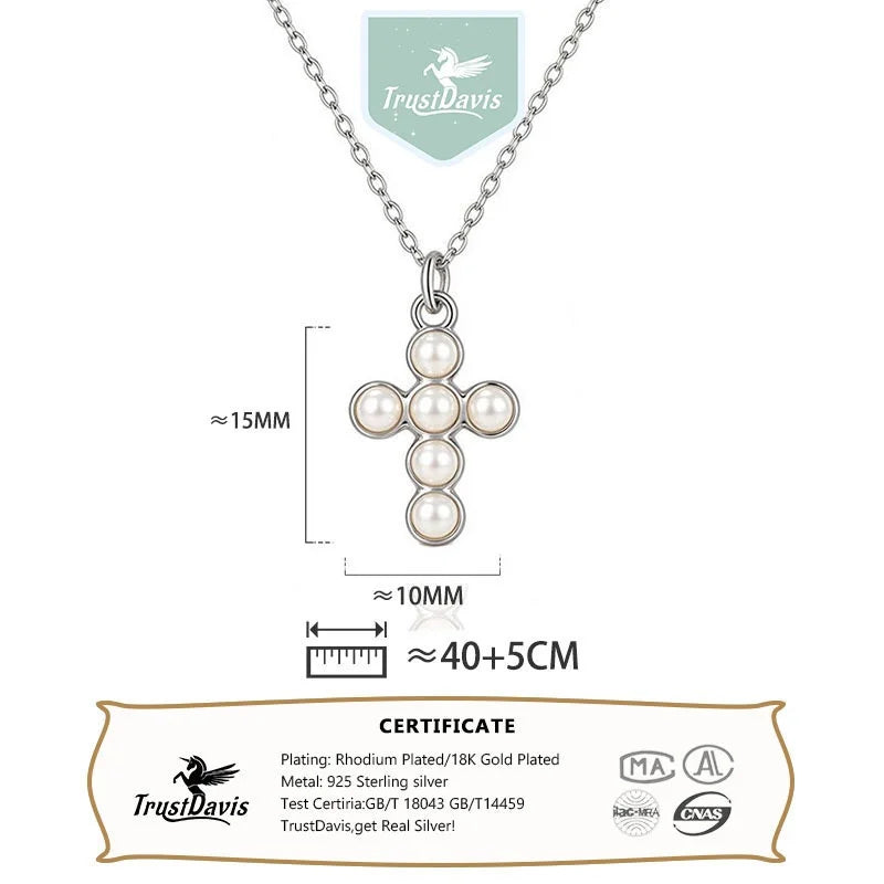 Silver Cross Pearl Clavicle Necklace DS5015