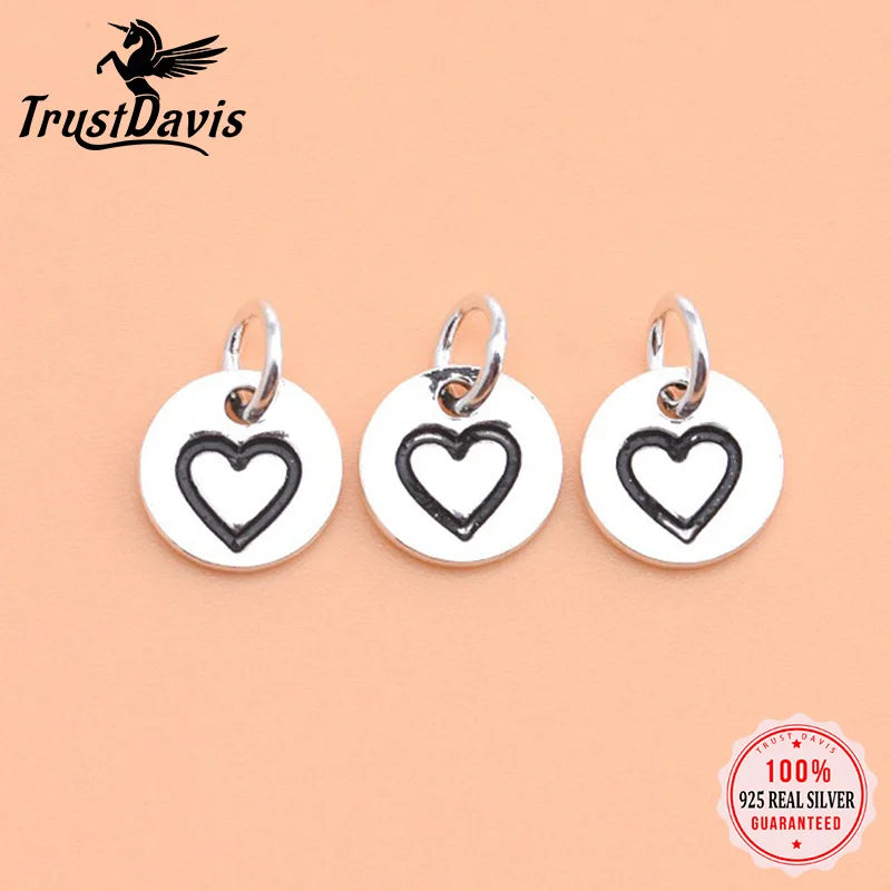 TrustDavis Fashion Real 925 Sterling Silver Mini Round Heart Charms Pendant For Bracelet Necklace DIY Accessories Jewelry HY084