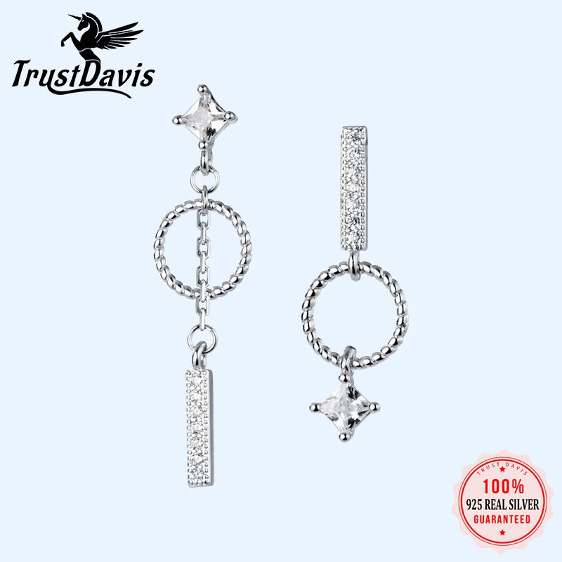 Sweet Asymmetric Round Stick Chain Stud Earrings DA638