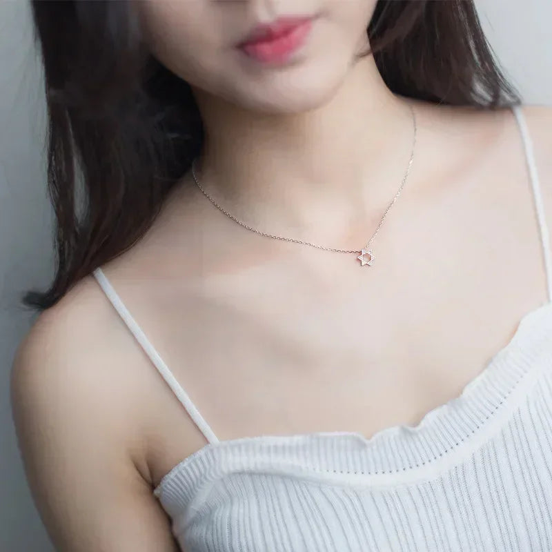 Trustdavis 925 Sterling Silver Necklace Jewelry CZ Stone Hexagon Pendant Gift Necklace For Women Silver 925 Jewelry DS1332