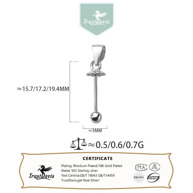 TrustDavis Real 925 Sterling Silver Twist  bead Ball Clip DIY Jewelry Accessories K-gold Plated Rope Jade Pendant Button DZ1794