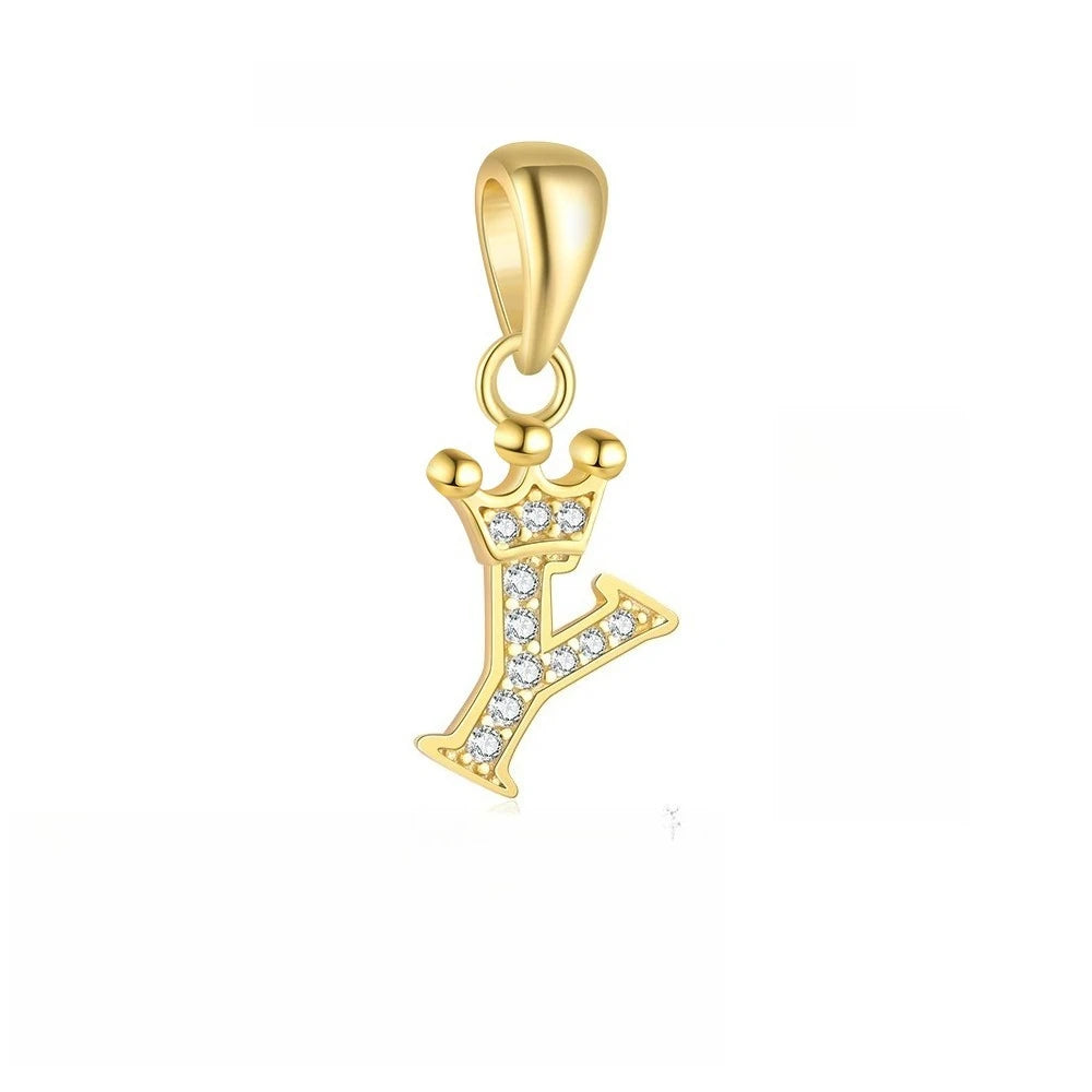 TrustDavis 925 Sterling Silver Women's Fashion Crown 26 Letter Pendant Zircon Necklace for Women Girls Jewelry Gift DS4445