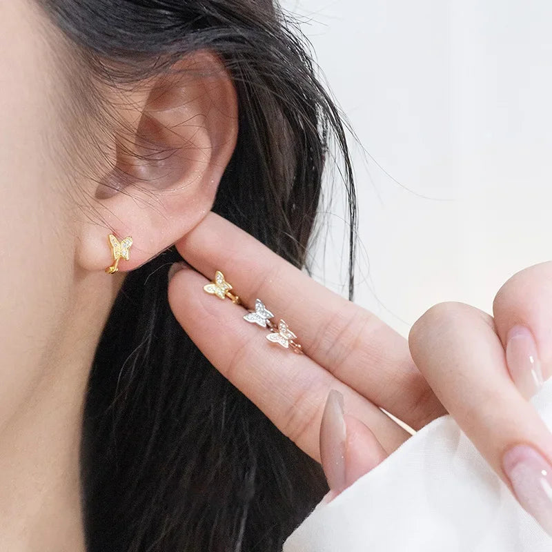 Trusta Genuine 925 Sterling Silver Cute Dazzling Butterfly Ear Cuff Clip on Earring for Women Piercing Earing Jewelry DA4064