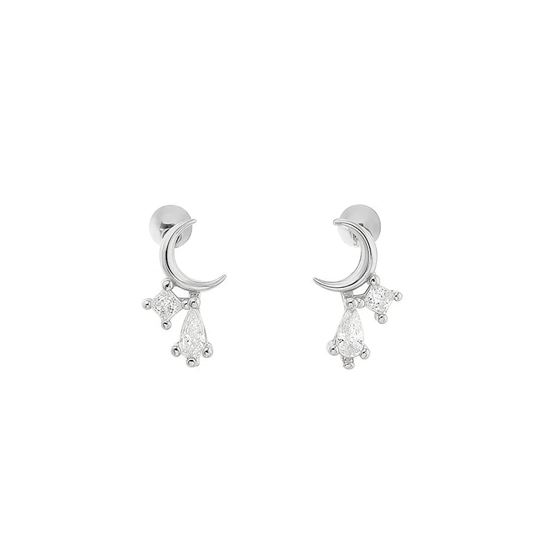 Moon Stud Earrings Minimalist Teardrop Zircon Screw Earrings DS5004