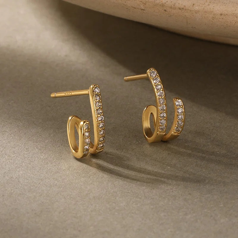 TrustDavis Real 925 Sterling Silver Women's Fashion Stud Earrings Circle Gold Zirconia Earrings for Women Gift Jewelry DS4467