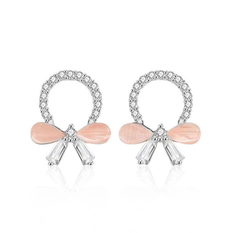 Fashion Sweet Flower Circle Bow Wreath Earrings  DS4367