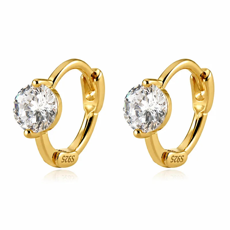 Real 925 Sterling Silver Fashion and Simple Round Zircon Earrings DS4949