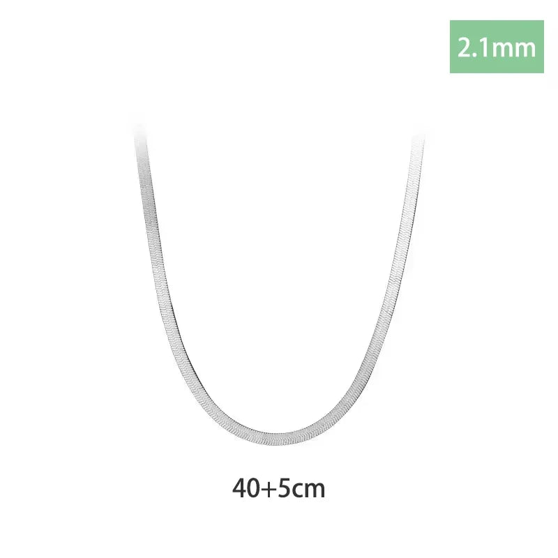 TrustDavis 925 Sterling Silver Simple Snake Chain Clavicle Charming Necklace for Women Fashion Korean Necklace Jewelry DA3222