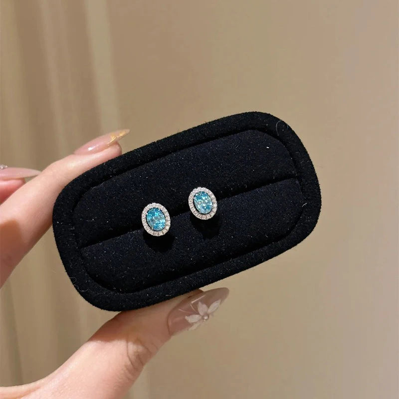 Blue Oval Zircon Stud Earrings DS4850