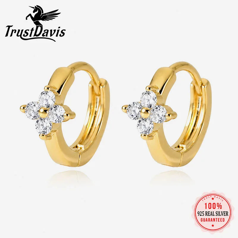 Real 925 Sterling Silver Flower-shaped Zircon Earrings DS4948