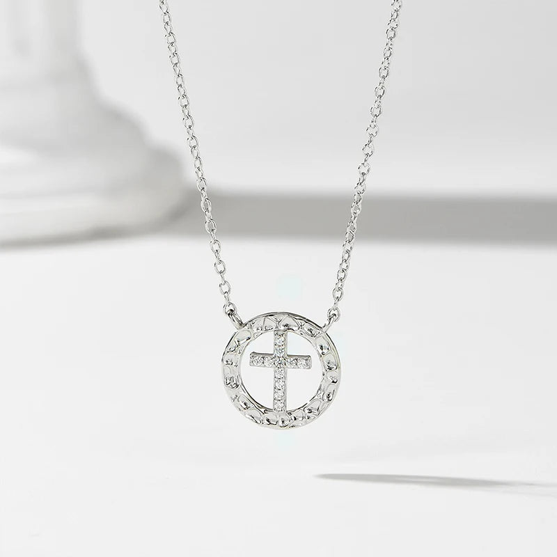 Round Hollow Cross Zircon Necklace DS4766