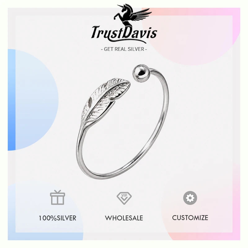 Feather Open Ring Minimalist Adjustable Leaf Bead Ring DS5003