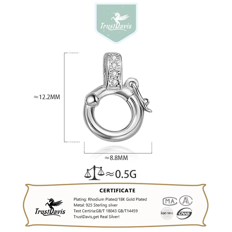 TrustDavis Real 925 Sterling Silver Bracelet Nacklace Buckle Buckle DIY Necklace Bracelet Accessories Fine Women Jewelry DZ737