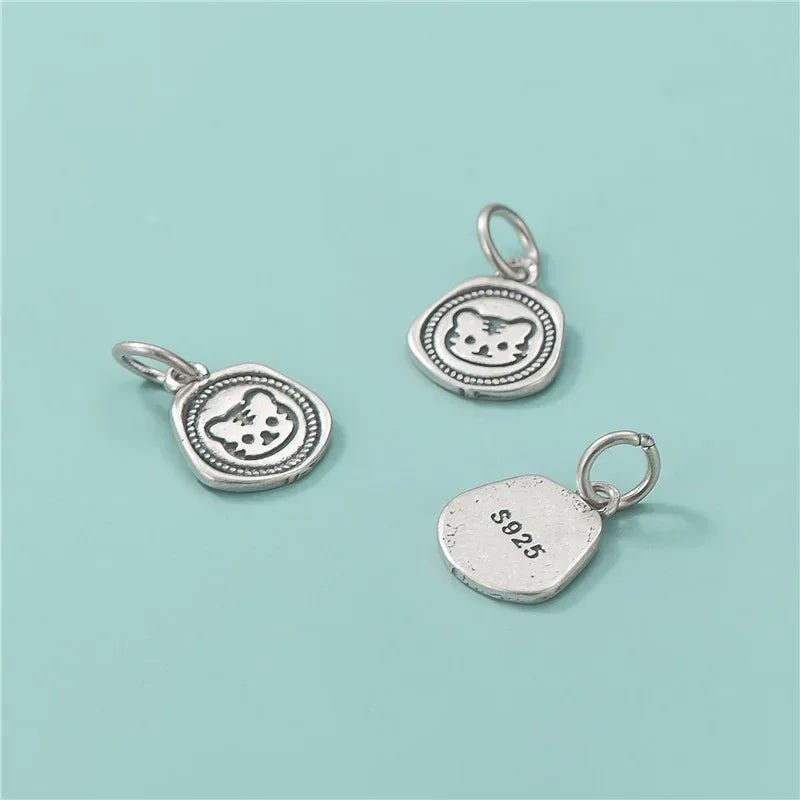 TrustDavis Real 925 Sterling Silver Animal Tiger Pendant Handmade DIY Necklace Bracelet Accessories Fine Jewelry Wholesale HY490