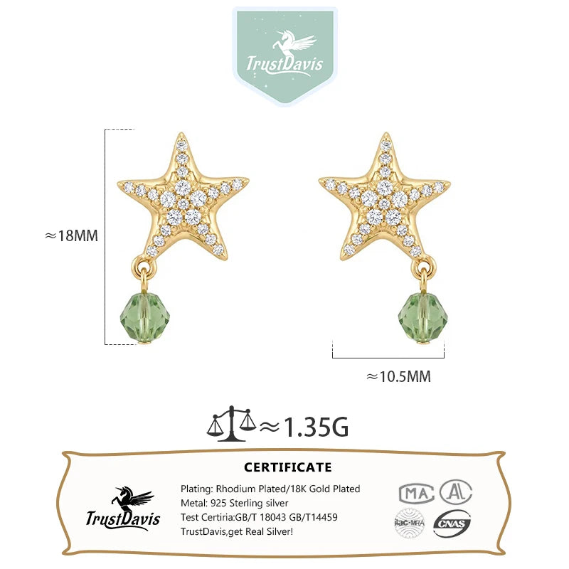 Starfish Zircon Stud Earrings for Women Daily Wear Jewelry Gift DS4980