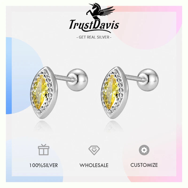 Real 925 Sterling Silver Marquise-shaped Zircon Stud Earrings DS4951