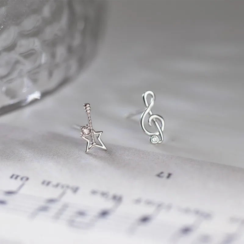 Asymmetrical Musical Note Violin Zircon Earrings for Women DS4969