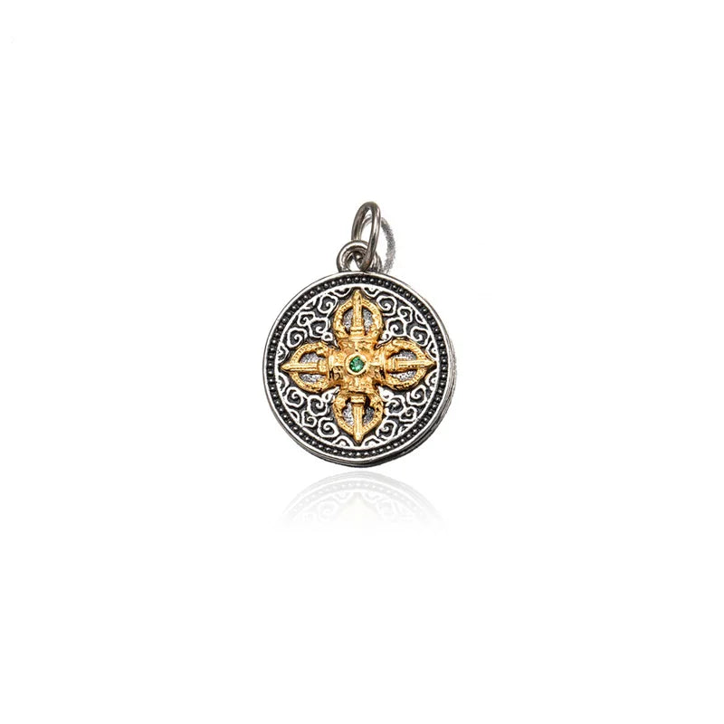 TrustDavis Real 925 Sterling Silver Retro 12mm Round Plate Charm Pendant Handmade DIY Accessories Wholesale DZ1783