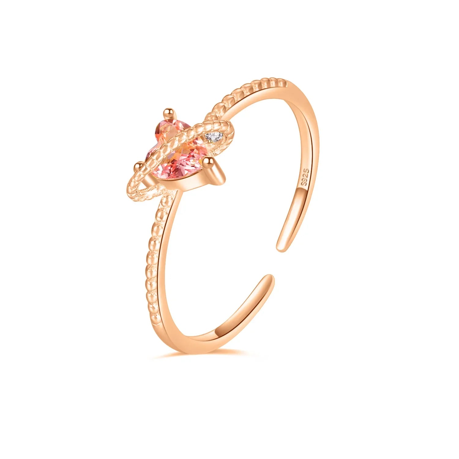 TrustDavis Girls Real 925 Sterling Silver Ring Romantic Heart Zircon Open Size For Women Girls Birthday Jewelry Gift DS4148