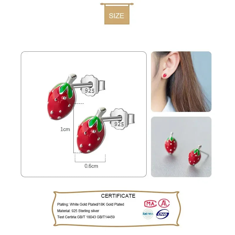 TrustDavis Real 925 Sterling Silver Earring Fashion Tiny Sweet Little Strawberry Stud Earrings Gift For Girls Kids Lady DS92