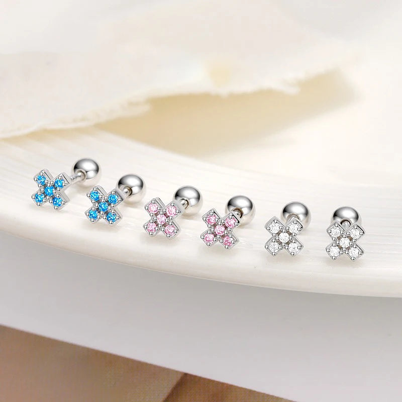 Colored Zircon Cross Screw Earrings DS4758