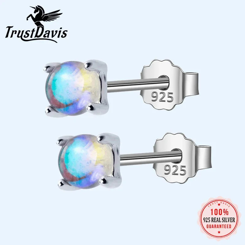 TrustDavis New 100% 925 Solid Real Sterling Silver Small Gradient Color Composition Glass Stud Earrings For Girls Gift DA48