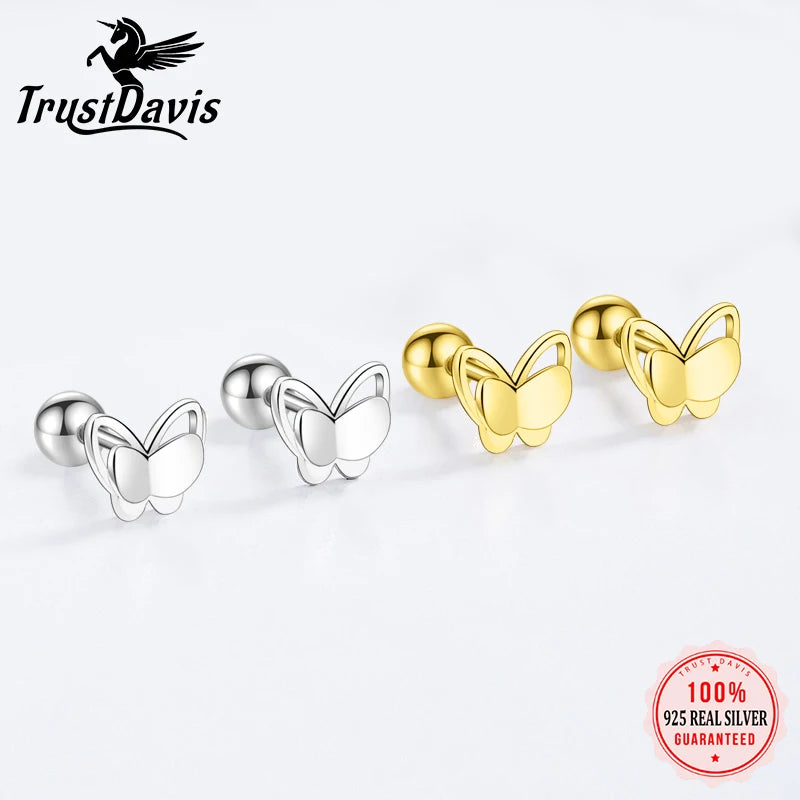 TrustDavis Authentic 925 Sterling Silver Cute Butterfly Stud Earrings for Women Girls Kids Birthday Gift Jewelry DS3919
