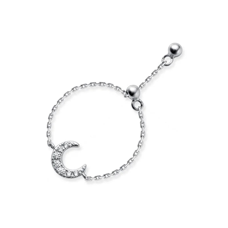 TrustDavis Real 925 Sterling Silver Fashion Sweet Moon Shiny CZ Chain Ring Sizable For Women Wedding Party Fine Jewelry DS940