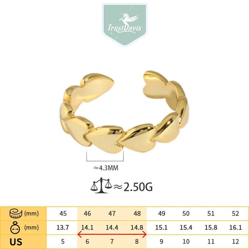 TrustDavis 925 Sterling Silver Women's Fashion Simple Heart/Heart Cross Open Ring for Women Girls Jewelry Gift DS4340