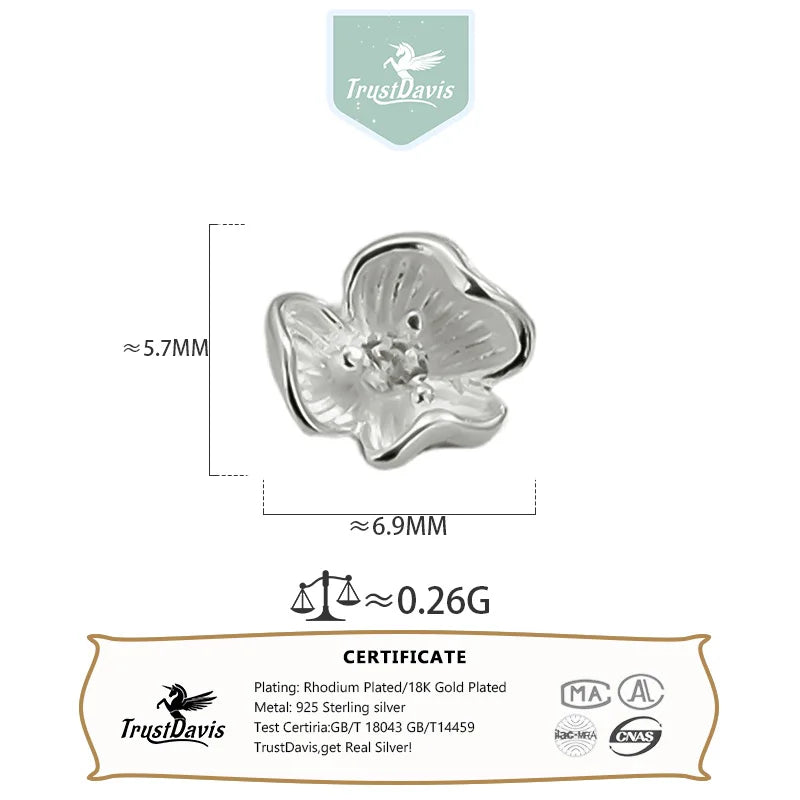 TrustDavis Real 925 Sterling Silver Bracelet Necklace Fashion Zircon Petal Separator Beads DIY Accessories Jewelry Gift DZ1793