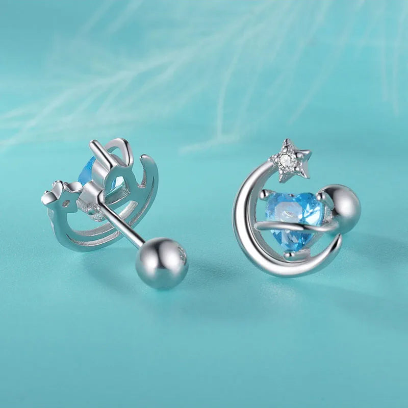 Trustdavis Real 925 Sterling Silver Sweet Love Moon Screw Stud Earrings for Women Children Girls Minimalist Jewelry DF2029