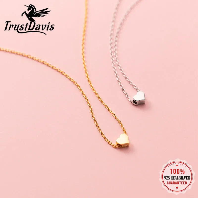 TrustDavis Genuine 925 Sterling Silver Fashion Romantic Mini Heart Necklaces For Women Wedding Anniversary Fine Jewelry DA1226