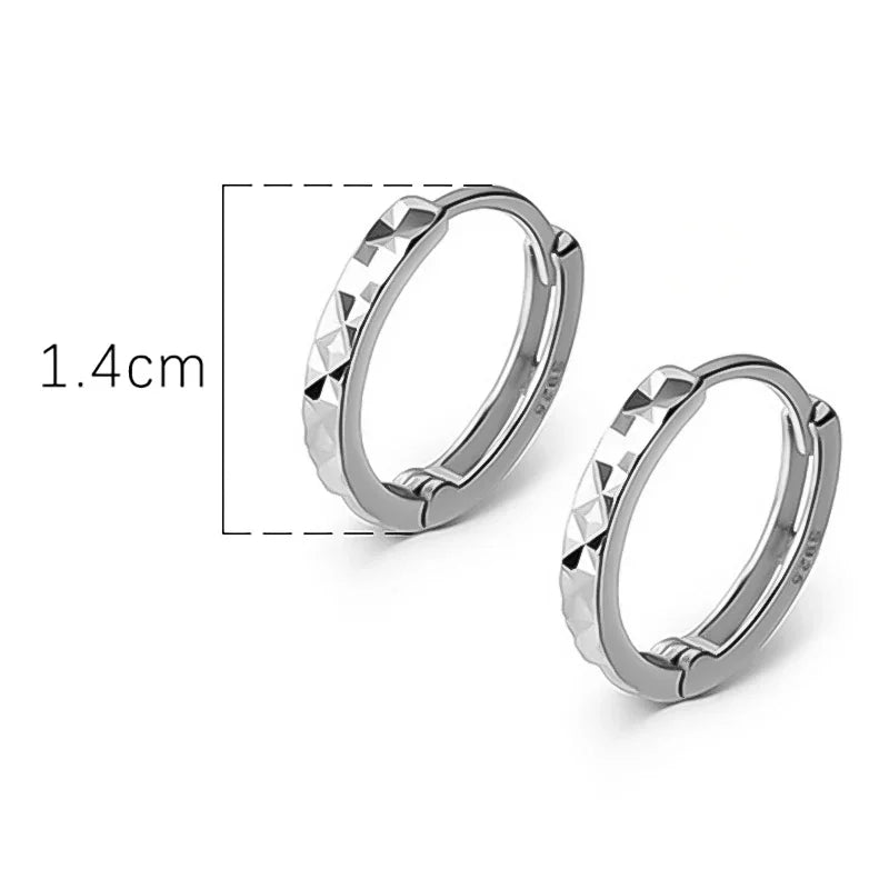TrustDavis 925 Sterling Silver Minimalism Geometric Faceted Hoop Earring For Fashion Women Men Fashion Punk Fine Jewelry DA2679