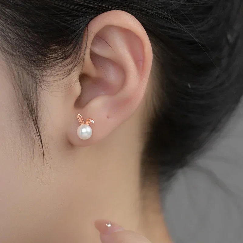 TrustDavis Girls Real 925 Sterling Silver Cute Rabbit Carrot Stud Earrings For Daughter Fine Birthday Jewelry Gift DS3962