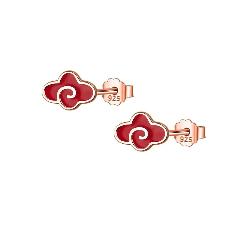 Trustdavis Real 925 Sterling Silver Fashion Sweet Red Clouds Stud Earrings For Women Wedding Birthday Present Jewelry  DB1136