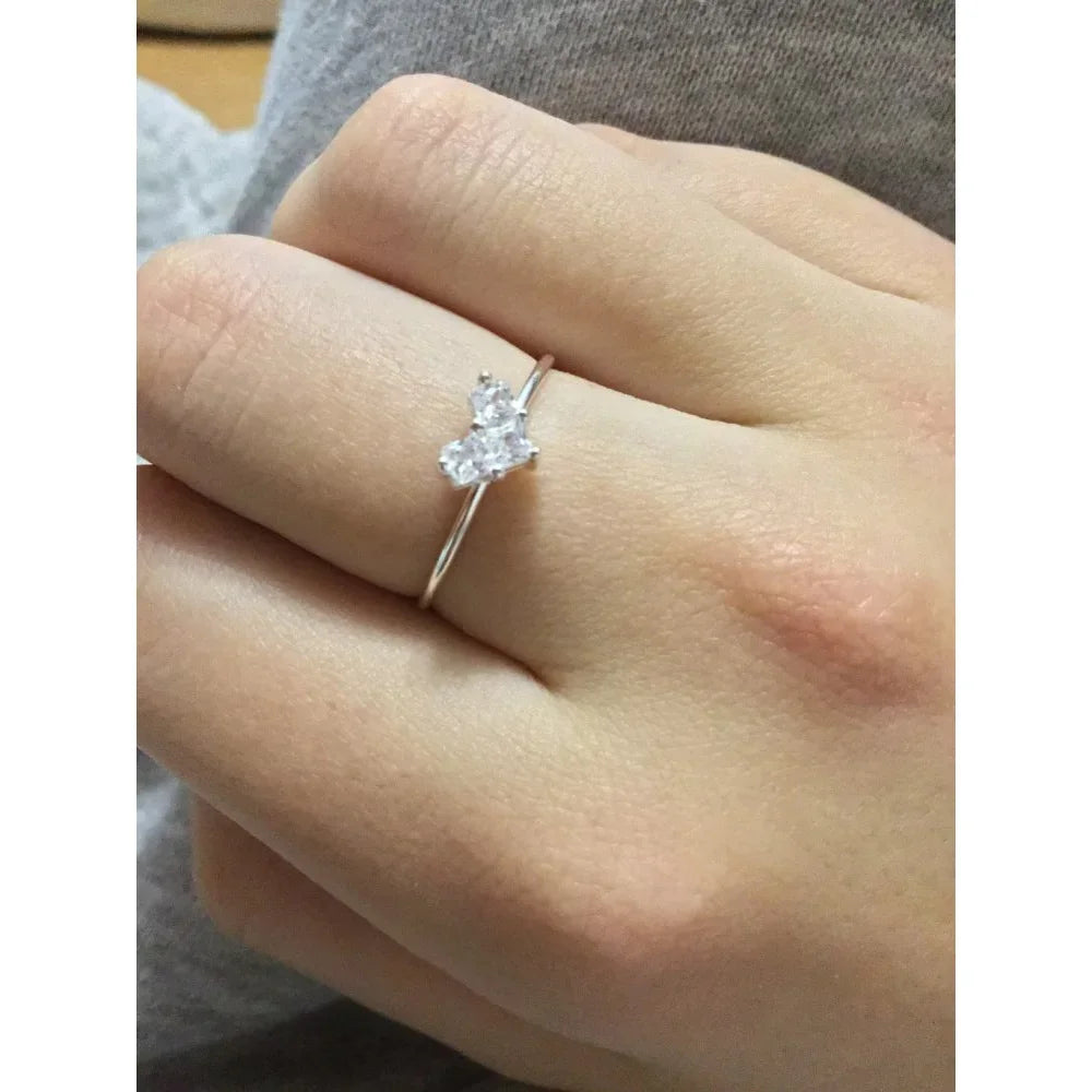 Trustdavis 925 Sterling Silver High Quality Heart Black White CZ Opening Ring Sizable For Women Girl Wife Birthday Present DS927