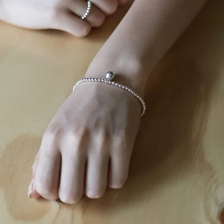 TrustDavis Fashion 100% 925 Sterling Silver Minimalist 3mm Beads Chain 8mm Balls Bracelets For Women Wedding Jewelry Gift DS2274