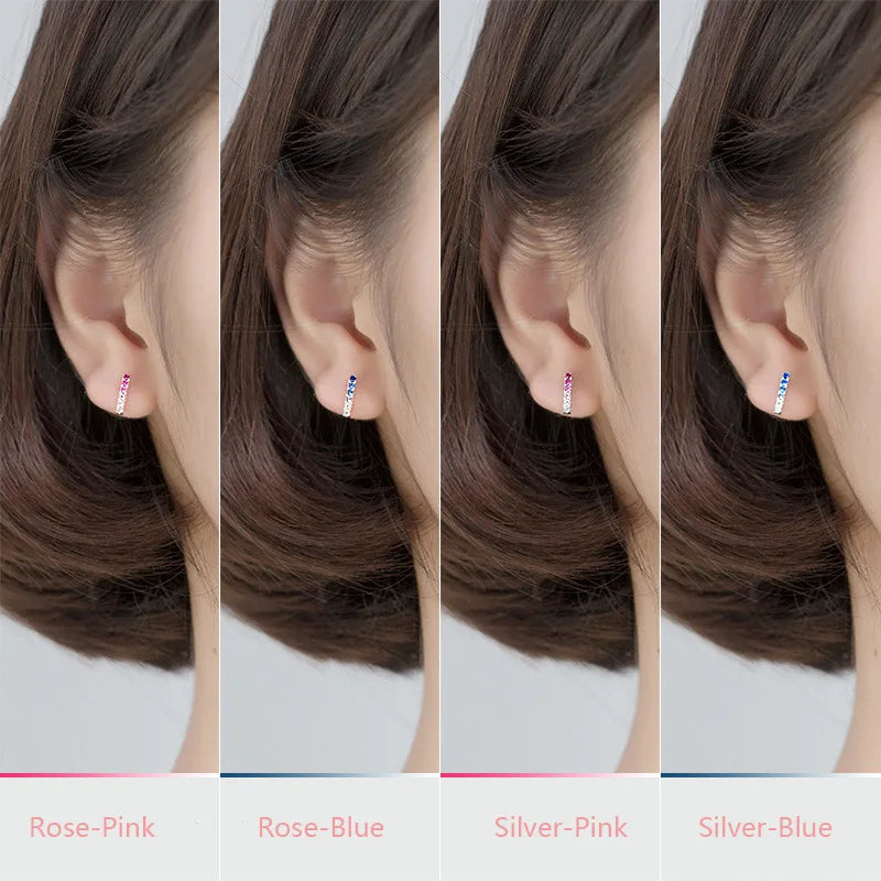 Trusta Genuine Fashion 925 Sterling Silver Sweet Cute Dazzling Pink Blue CZ Stick Stud Earrings For Women Girl Teens Lady DA555