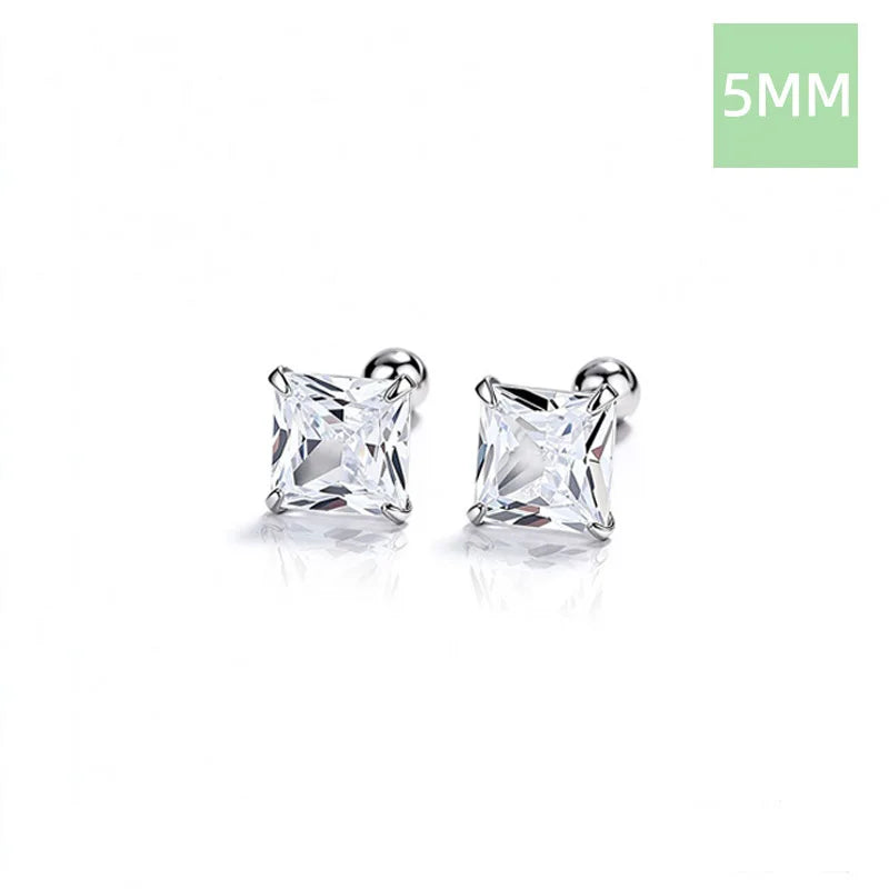 Silver 4 Prong Princess Cut CZ Screw Earrings DS5008