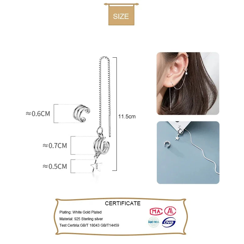 Trustdavis Minimalist 925 Sterling Silver Asymmetric Lovely 3 Layer Ear Line  Cuff Clip on Earrings For Women Jewelry Gift DA935