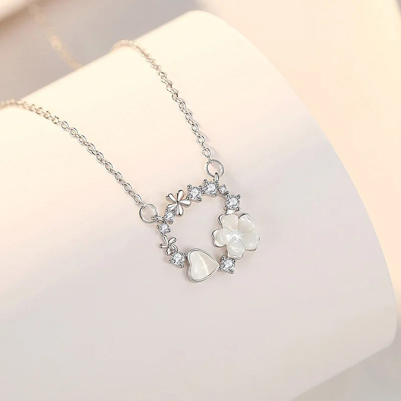 Flower Butterfly Heart Earrings Necklace Set DS4277